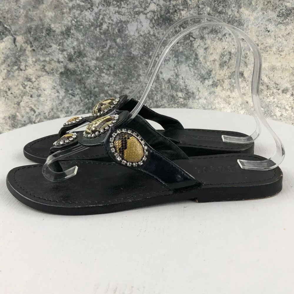 Mystique Boutique Black Sandal with Gold Embellishments
